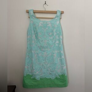 Lilly Pulitzer Green Sheath Mini Dress Square Neck Sleeveless